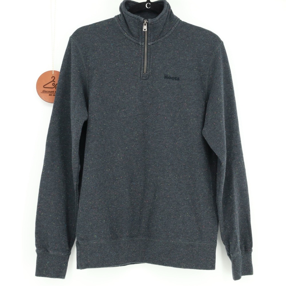 Roots Men's Gray‎ Speckled Cotton Blend Quarter-Zip Pullover Sweater Size XS